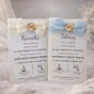 Zaproszenia komunijne na połyskującym papierze - personalizowane