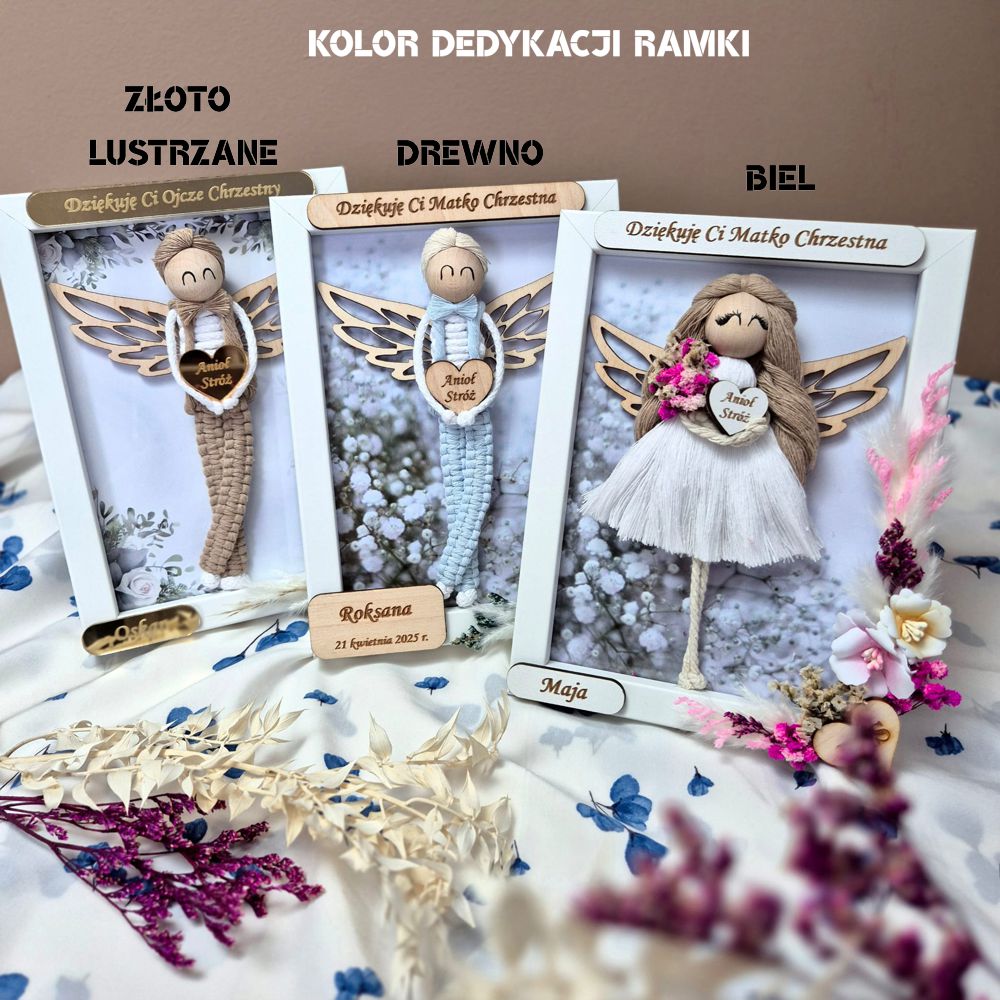Aniołek na Komunię Świętą dla dziewczynki – ręcznie zdobiona ramka - obrazek 4