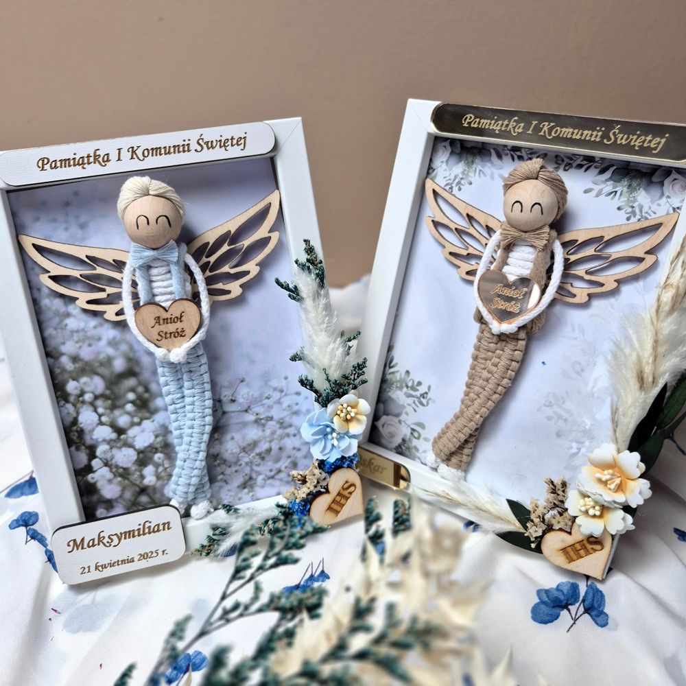 pamiątka na komunię świętą dla chłopca anioł stróż w ramce