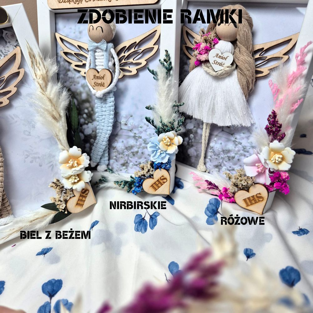 Aniołek na Komunię Świętą dla dziewczynki – ręcznie zdobiona ramka - obrazek 7