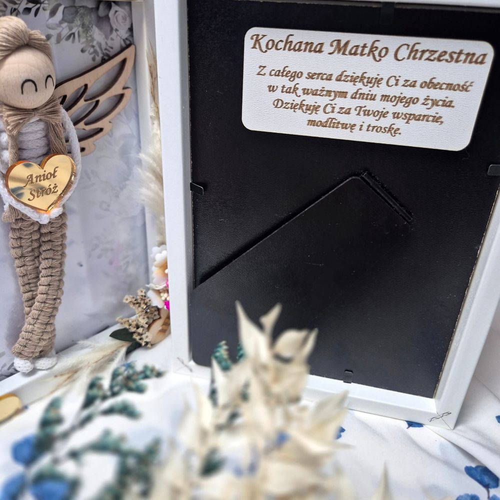 Anioł Stróż w białej ramce – podziękowanie dla Chrzestnych lub Dziadków od chłopca - obrazek 3