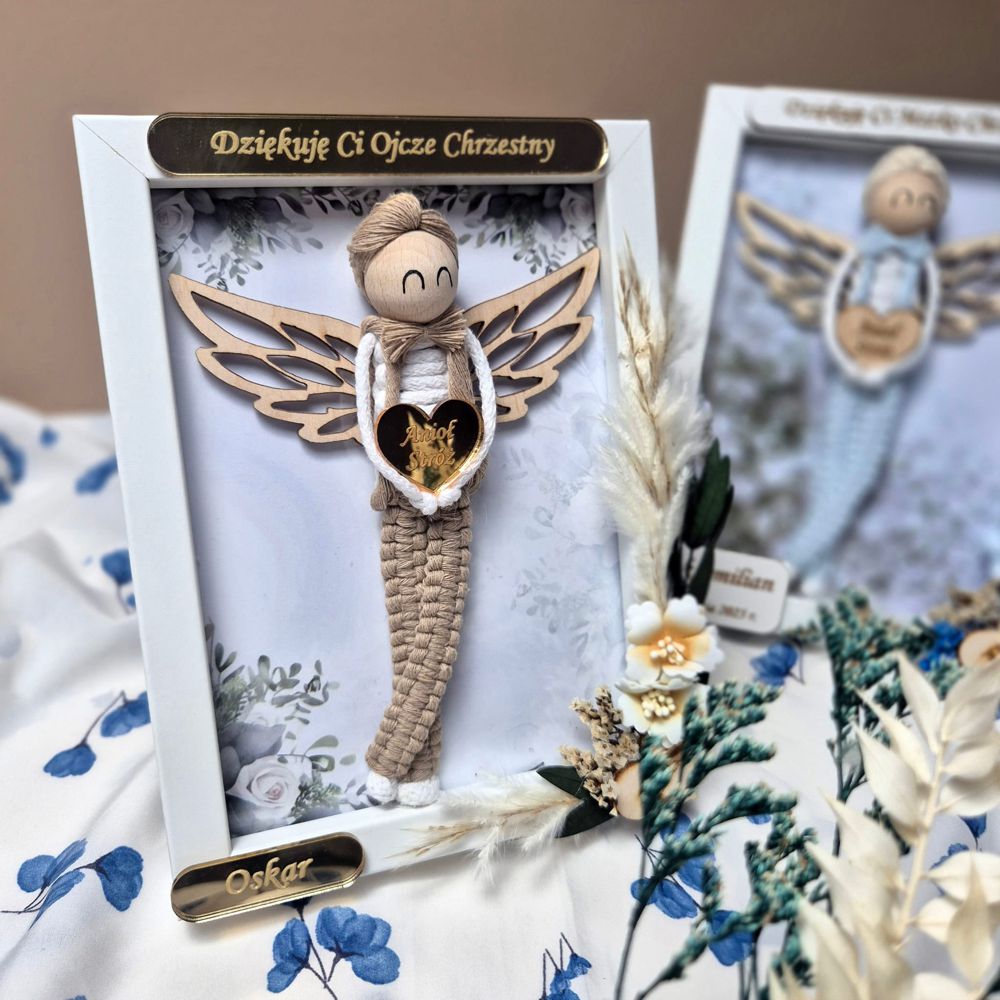 podziękowanie dla chrzestnych na komunię anioł stróż ramka