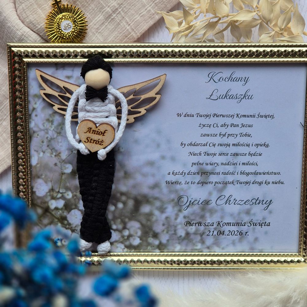 Anioł Stróż w złotej ramce – pamiątka na Komunię Świętą dla chłopca - obrazek 4