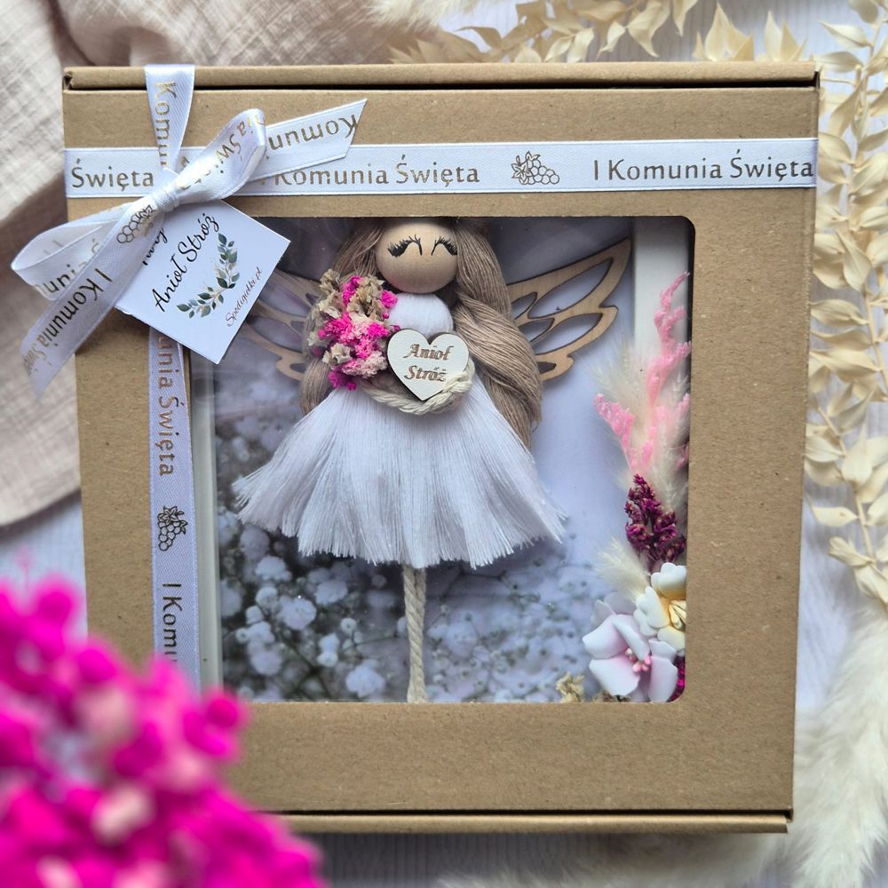 Aniołek na Komunię Świętą dla dziewczynki – ręcznie zdobiona ramka - obrazek 2