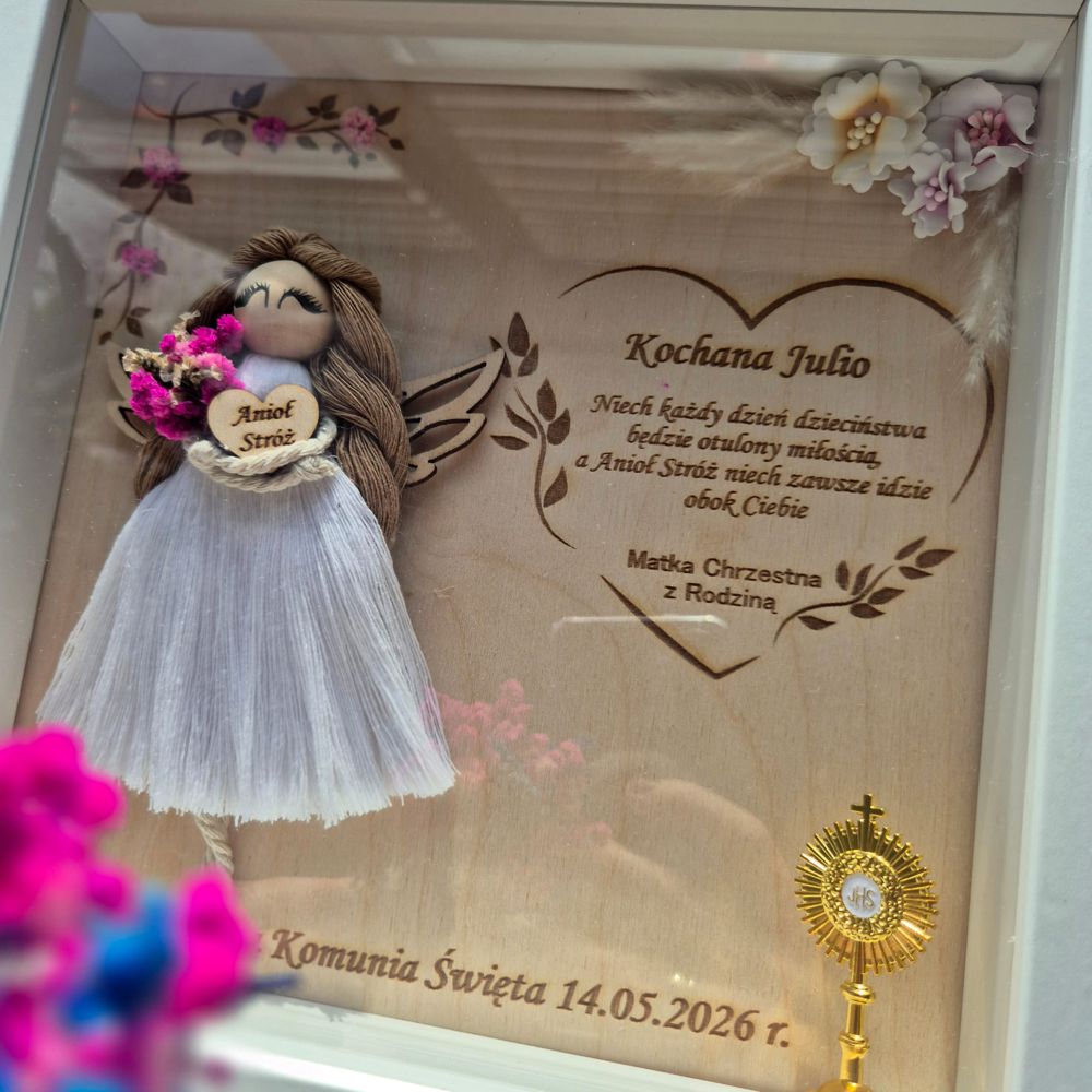 Anioł Stróż w ramce 3D z życzeniami – pamiątka na Komunię Świętą dla dziewczynki - obrazek 4