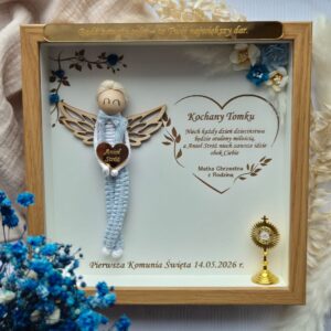 Anioł Stróż w ramce 3D z życzeniami – pamiątka na Komunię Świętą dla chłopca