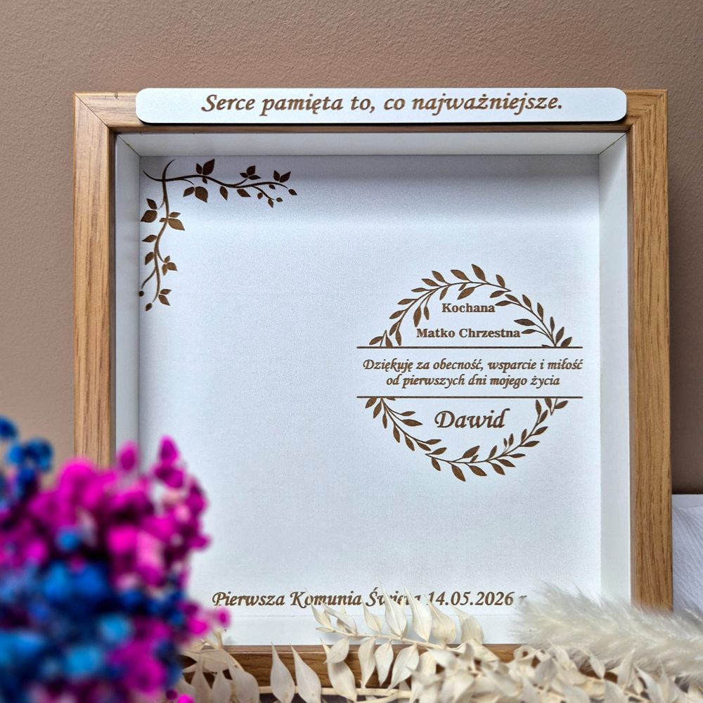 Anioł Stróż w ramce 3D – podziękowanie dla chrzestnych od dziewczynki Komunia - obrazek 2
