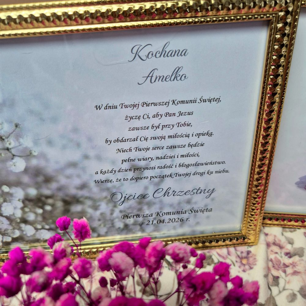 Aniołek na Komunię Świętą w złotej ramce - prezent z personalizacją - obrazek 5