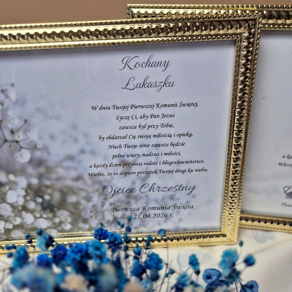 Anioł Stróż w złotej ramce – pamiątka na Komunię Świętą dla chłopca - obrazek 7